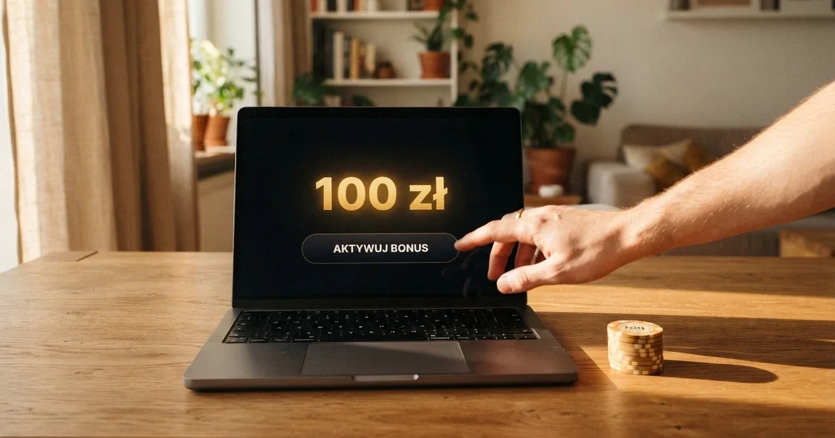 Strona rejestracyjna kasyna online z widocznym formularzem i przyciskiem aktywacji bonusu 100 zł bez depozytu