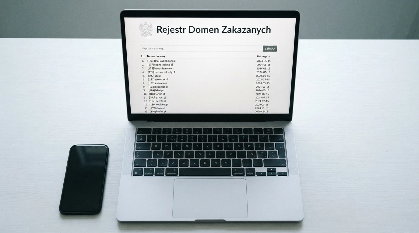 Dokument licencyjny operatora kasyna online z logo Ministerstwa Finansów i pieczęcią urzędową na tle ekranu Total Casino