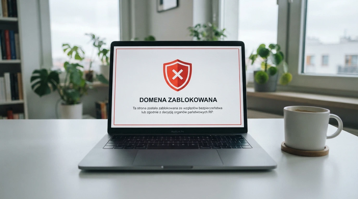 Podzielony ekran — po lewej strona Total Casino z komunikatem o legalności, po prawej zablokowana domena kasyna offshore z ostrzeżeniem Ministerstwa Finansów