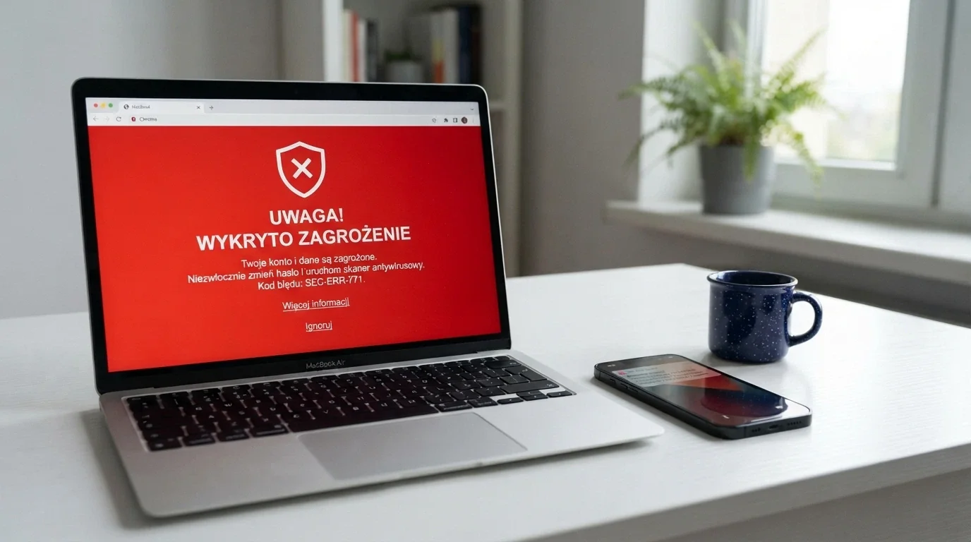 Dokument ustawy o grach hazardowych obok godła Rzeczypospolitej Polskiej i ekranu zablokowanej domeny