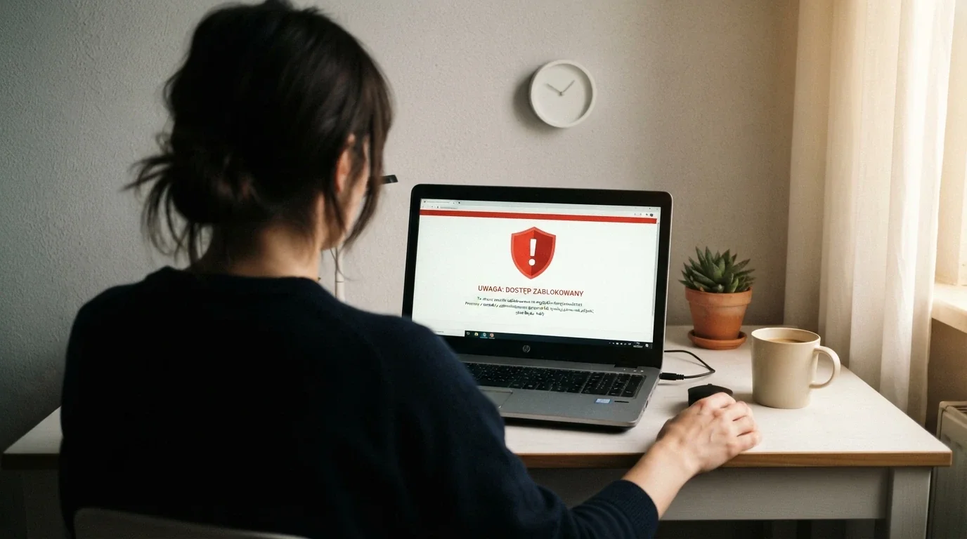 Dokument urzędowy z pieczęcią Ministerstwa Finansów leżący obok ekranu komputera z kasynem online, kontrast legalne vs nielegalne