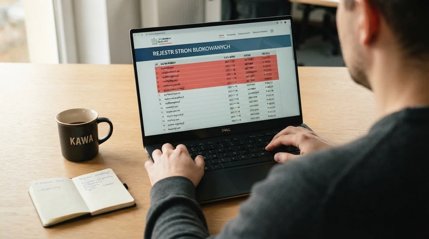 Fragment strony hazard.mf.gov.pl z listą zablokowanych domen — dominują nazwy kasyn online