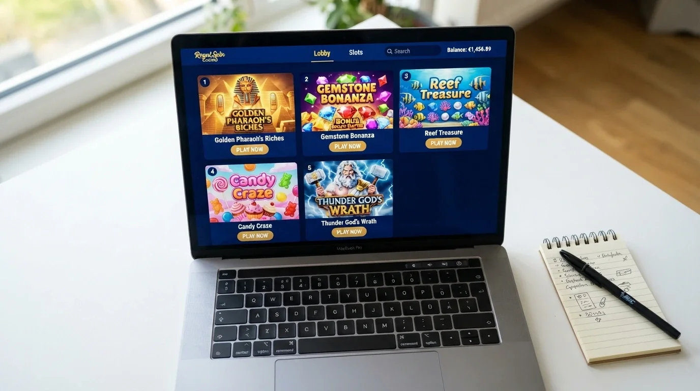 Układ pięciu automatów online — Book of Dead, Starburst, Sweet Bonanza, Big Bass Bonanza i Gates of Olympus — z widocznymi bębnami i symbolami bonusowymi