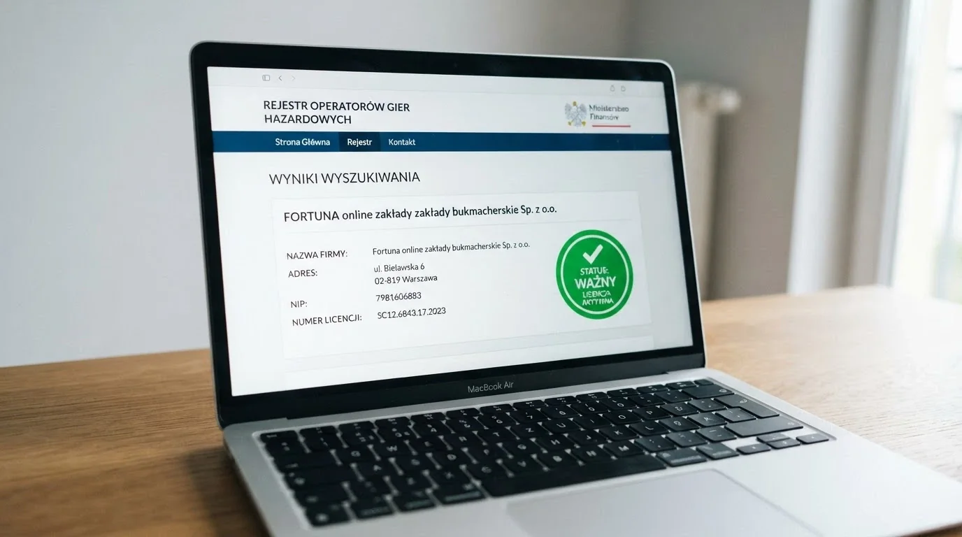 Zrzut ekranu z portalu gamingcontrolcuracao.org pokazujący wynik wyszukiwania operatora z dynamiczną zieloną pieczęcią