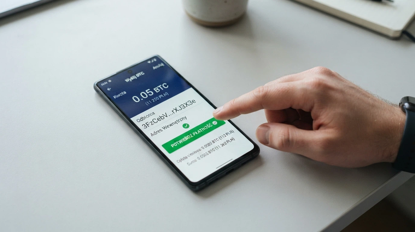 Ekran smartfona pokazujący portfel kryptowalutowy z widocznym przyciskiem „Wyślij BNB” i adresem depozytowym kasyna w polu odbiorcy, obok ikona sieci BEP-20